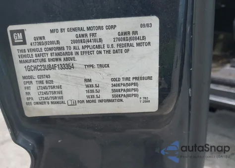 2004 Chevrolet Silverado 2500Hd Ls from USA, damaged, VIN 1GCHC23U84F133354